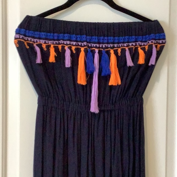 Skemo tassel trim embroidered strapless maxi dress M runs small - Picture 2 of 7